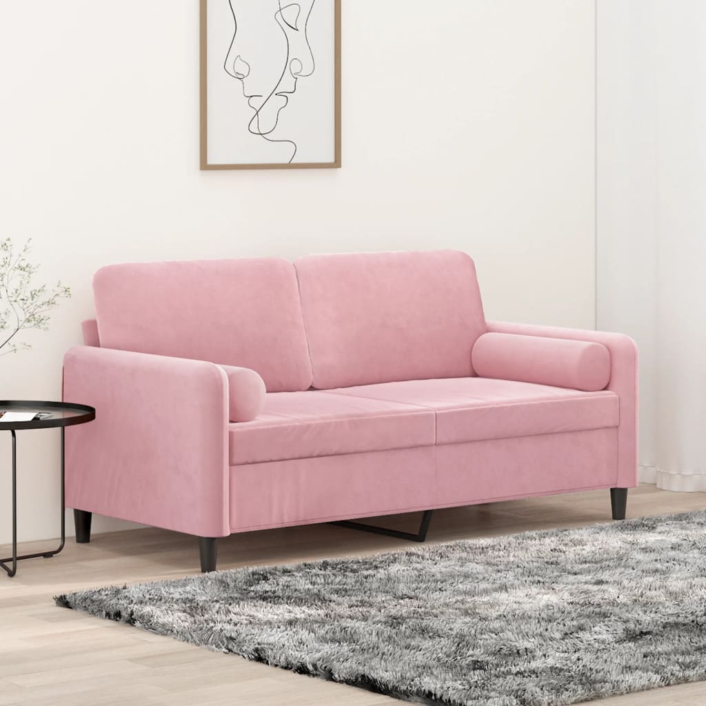 JUNG Vida 2-Sitzer-Sofa mit Zierkissen Rosa 140 cm Samt