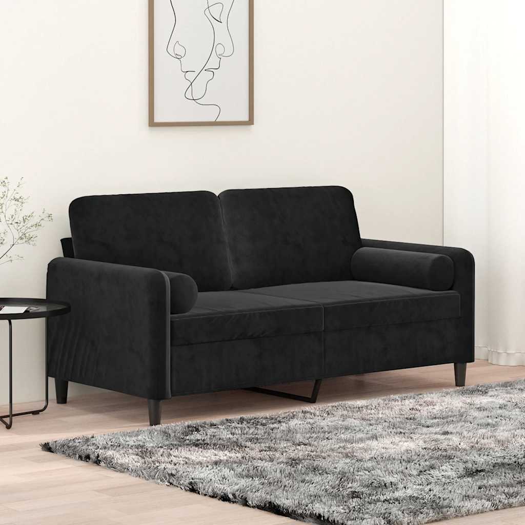 JUNG Vida 2-Sitzer-Sofa mit Zierkissen Schwarz 140 cm Samt