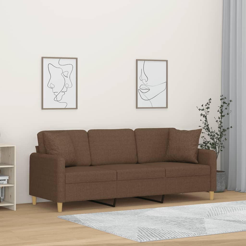 JUNG Vida 3-Sitzer-Sofa mit Zierkissen Braun 180 cm Stoff