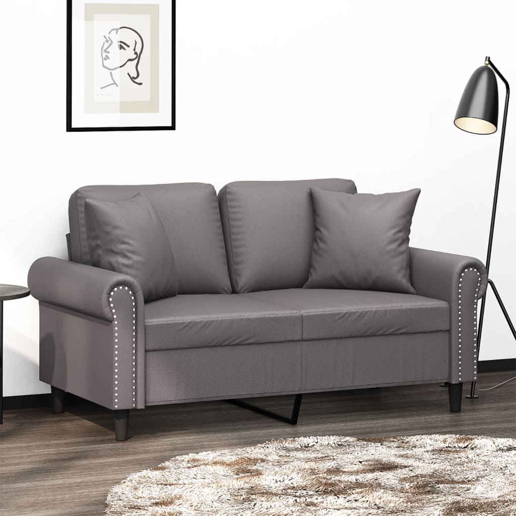 JUNG Vida 2-Sitzer-Sofa mit Zierkissen Grau 120 cm Kunstleder
