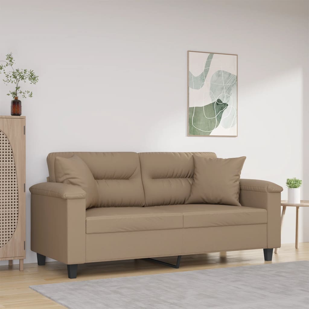 JUNG Vida 2-Sitzer-Sofa mit Zierkissen Cappuccino-Braun 140 cm Kunstleder