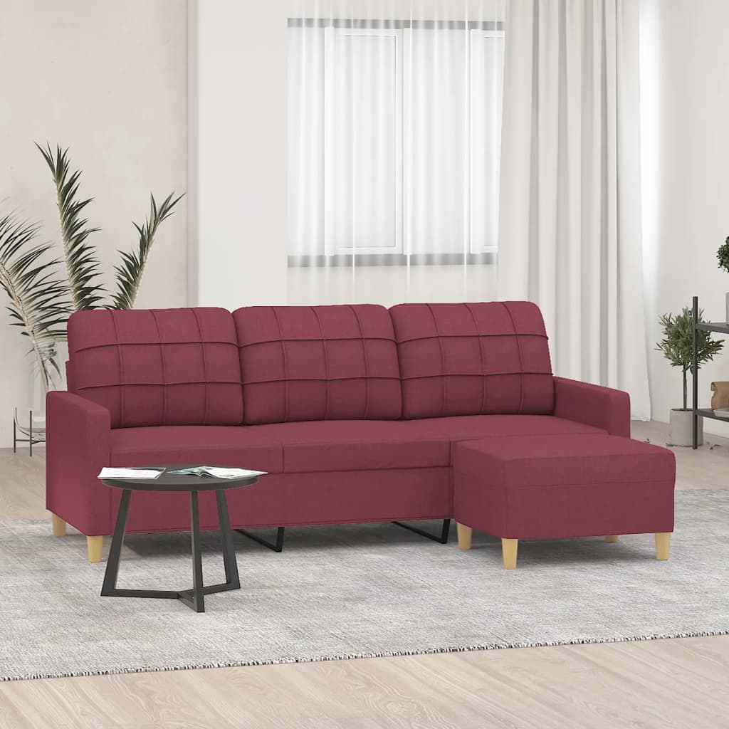 JUNG Vida 3-Sitzer-Sofa mit Hocker Weinrot 180 cm Stoff