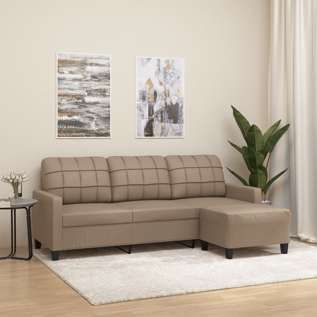 JUNG Vida 3-Sitzer-Sofa mit Hocker Cappuccino-Braun 180 cm Kunstleder