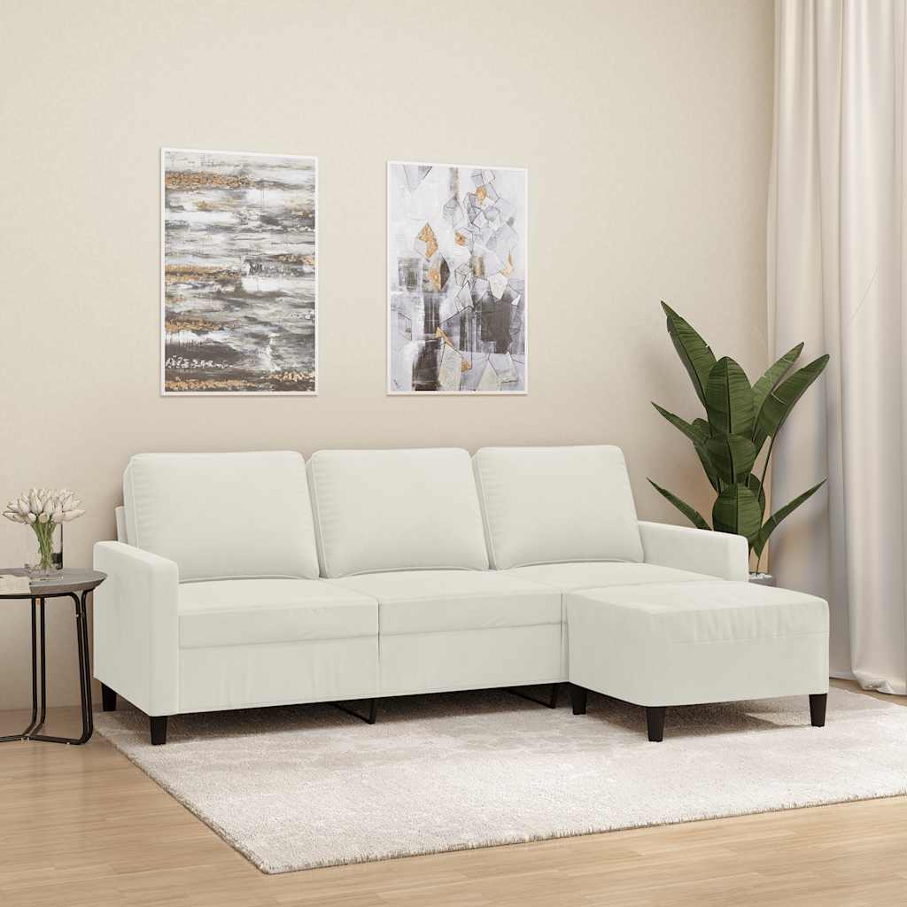 JUNG Vida 3-Sitzer-Sofa mit Hocker Creme 180 cm Samt