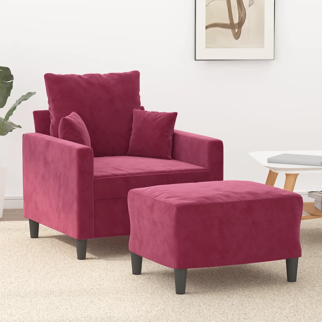 JUNG Vida Sessel mit Hocker Weinrot 60 cm Samt