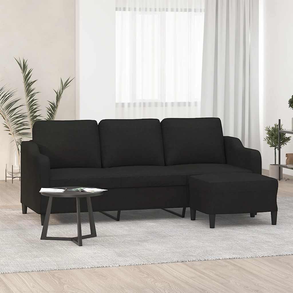 JUNG Vida 3-Sitzer-Sofa mit Hocker Schwarz 180 cm Stoff