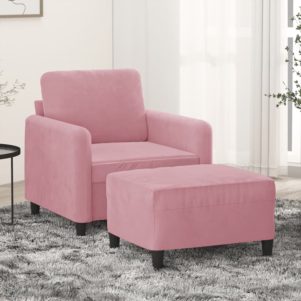 JUNG Vida Sessel mit Hocker Rosa 60 cm Samt