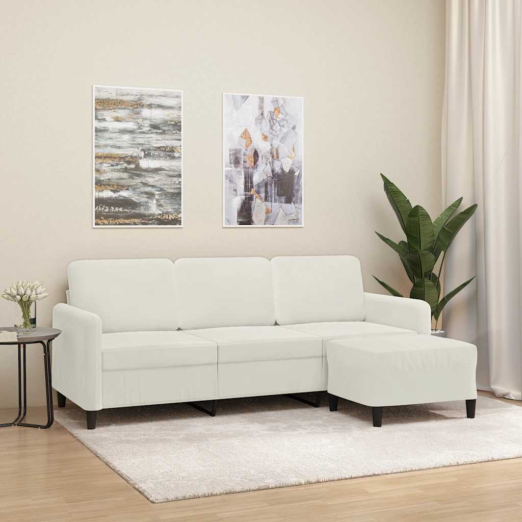 JUNG Vida 3-Sitzer-Sofa mit Hocker Creme 180 cm Samt