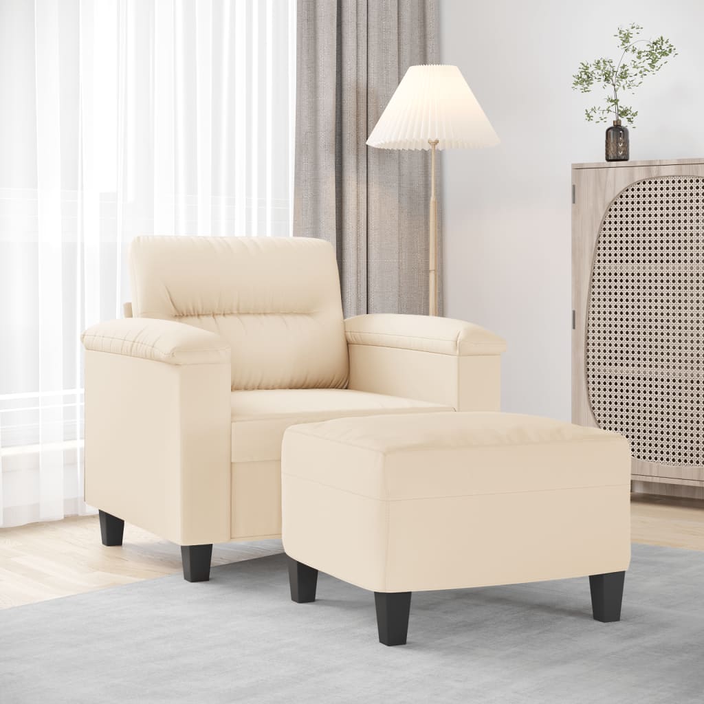 JUNG Vida Sessel mit Hocker Beige 60 cm Mikrofasergewebe