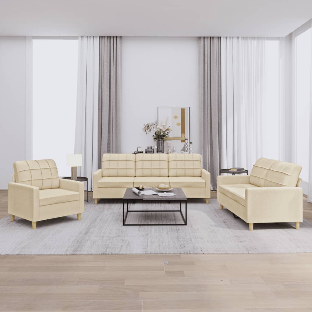 JUNG Vida 3-tlg. Sofagarnitur mit Kissen Creme Stoff