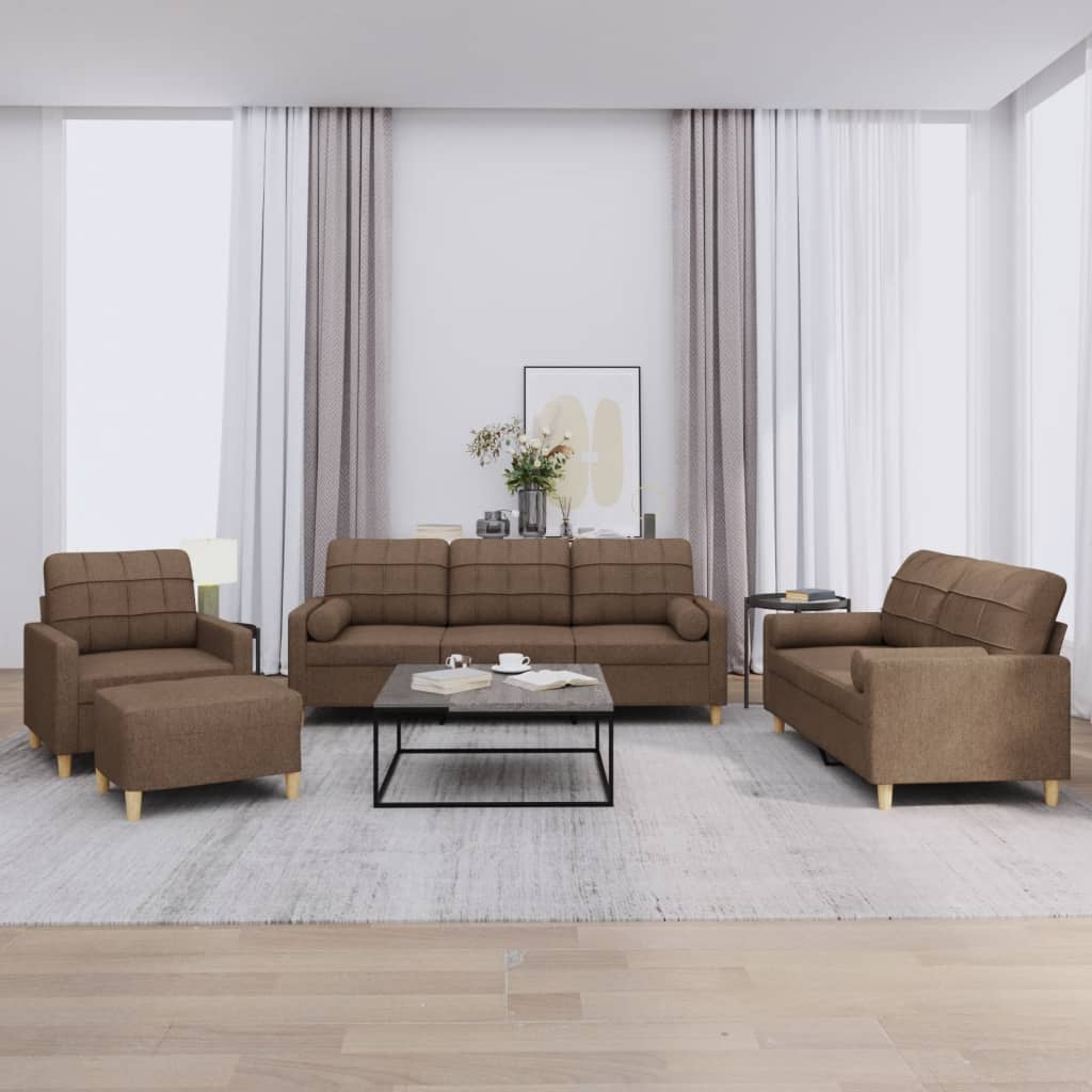 JUNG Vida 4-tlg. Sofagarnitur mit Kissen Braun Stoff