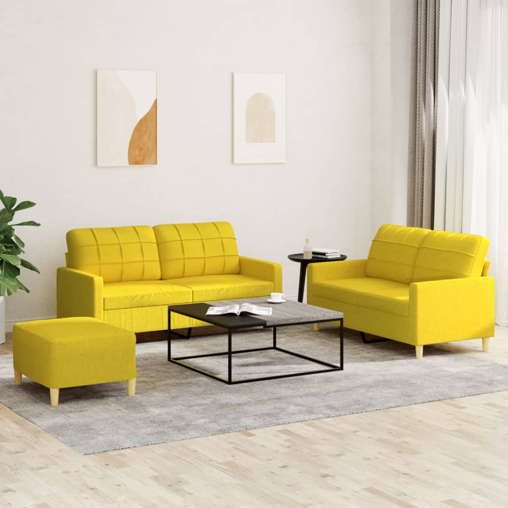 JUNG Vida 3-tlg. Sofagarnitur mit Kissen Hellgelb Stoff