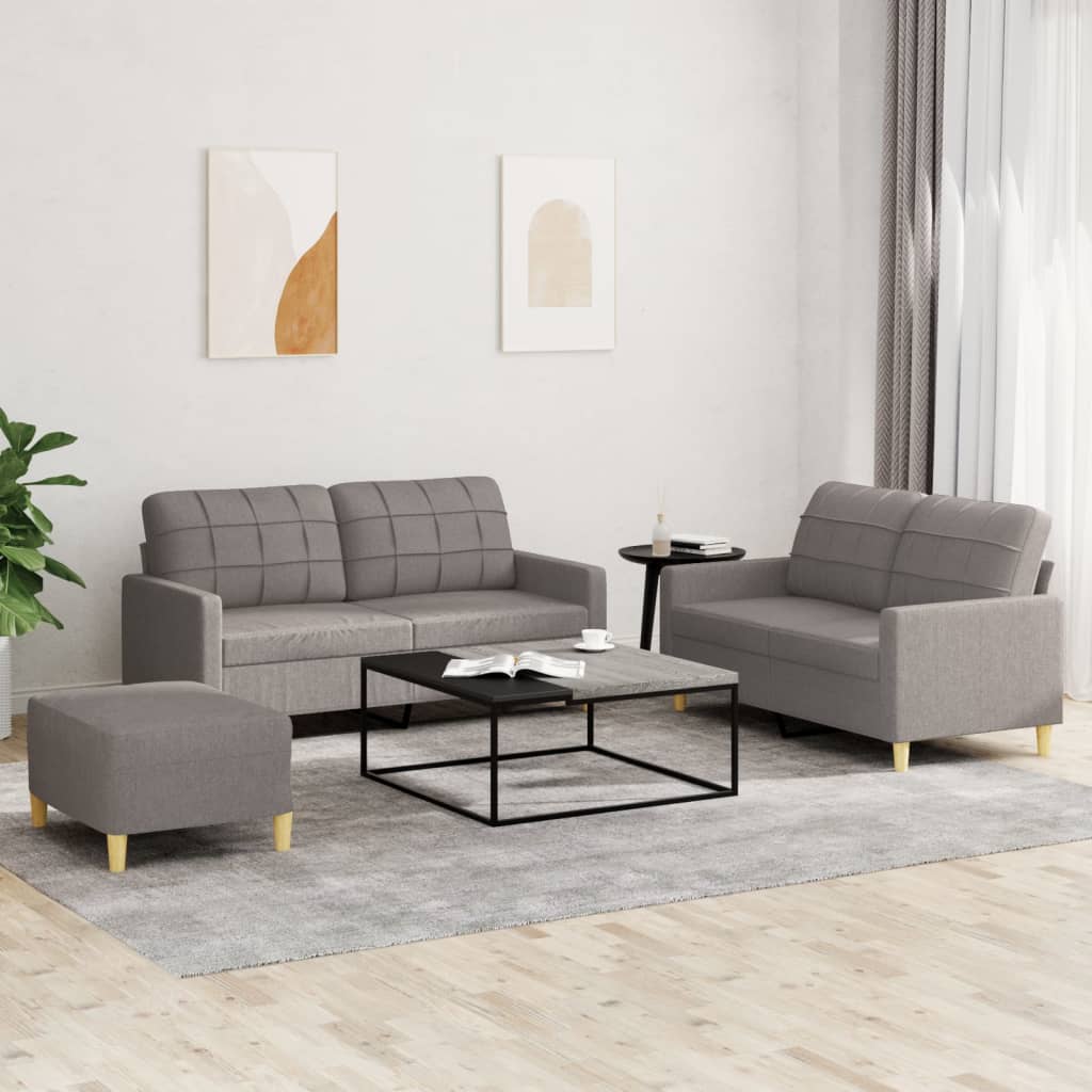 JUNG Vida 3-tlg. Sofagarnitur mit Kissen Taupe Stoff