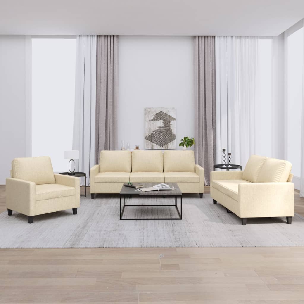 JUNG Vida 3-tlg. Sofagarnitur mit Kissen Creme Stoff
