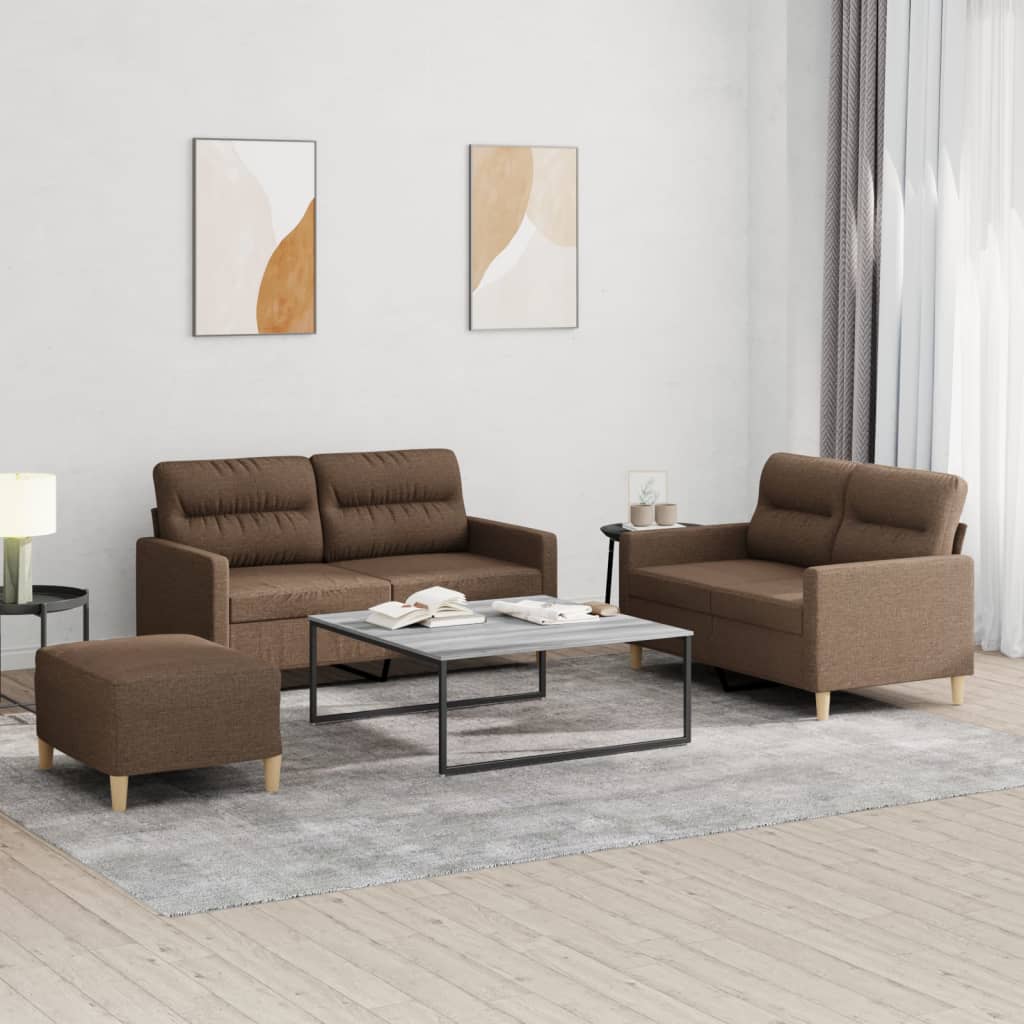 JUNG Vida 3-tlg. Sofagarnitur mit Kissen Braun Stoff