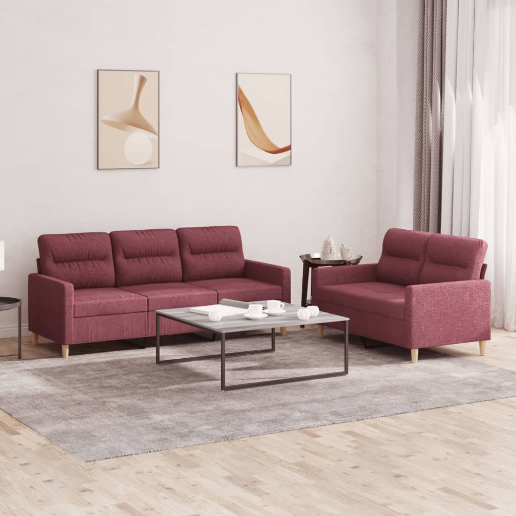 JUNG Vida 2-tlg. Sofagarnitur mit Kissen Weinrot Stoff