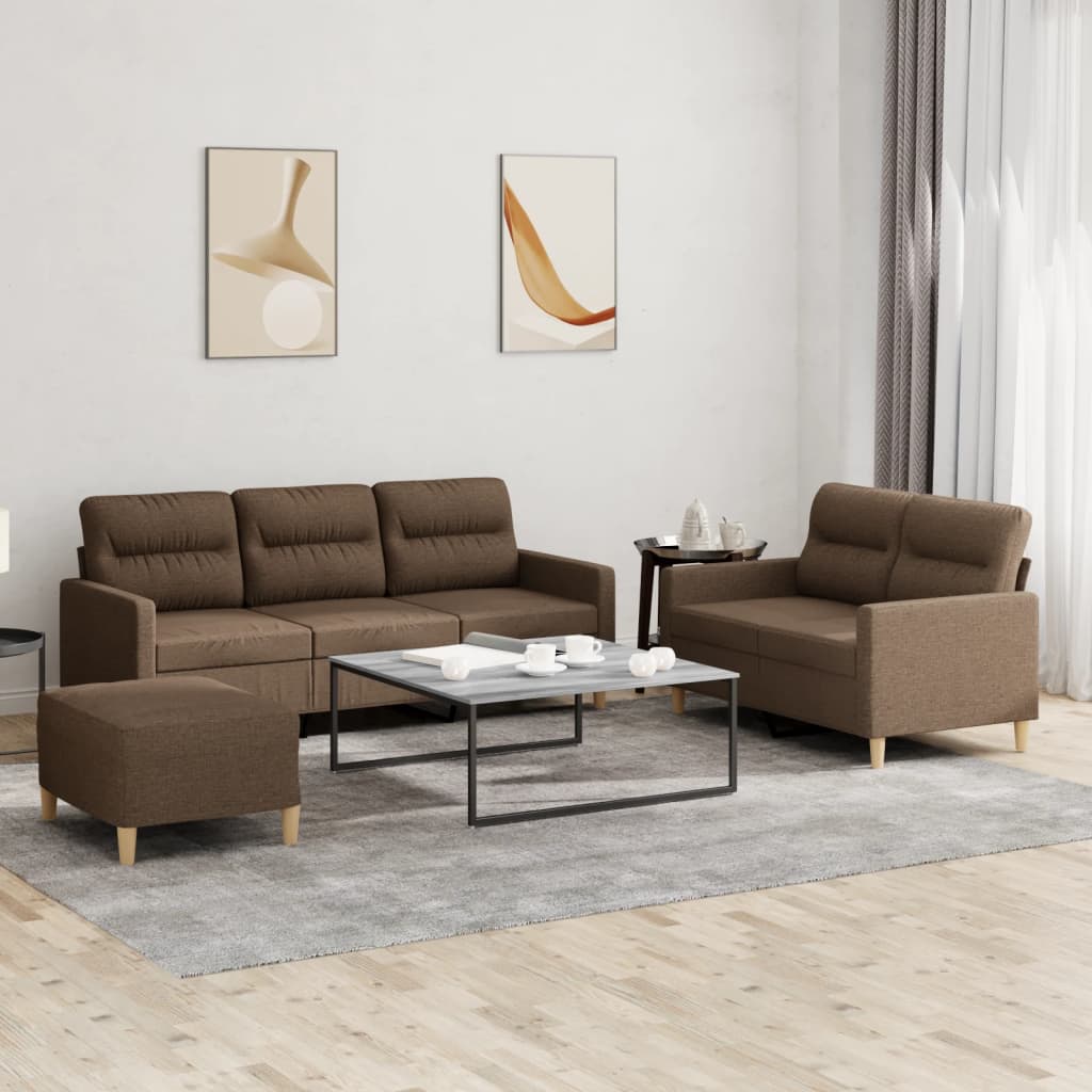 JUNG Vida 3-tlg. Sofagarnitur mit Kissen Braun Stoff