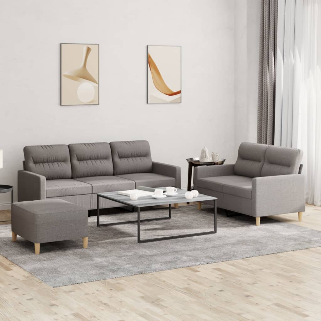 JUNG Vida 3-tlg. Sofagarnitur mit Kissen Taupe Stoff