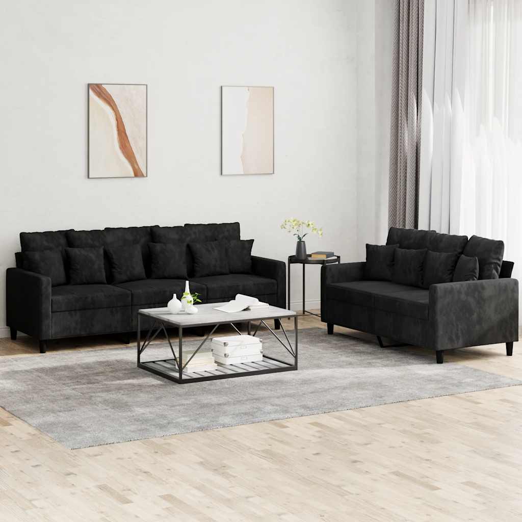 JUNG Vida 2-tlg. Sofagarnitur mit Kissen Schwarz Samt