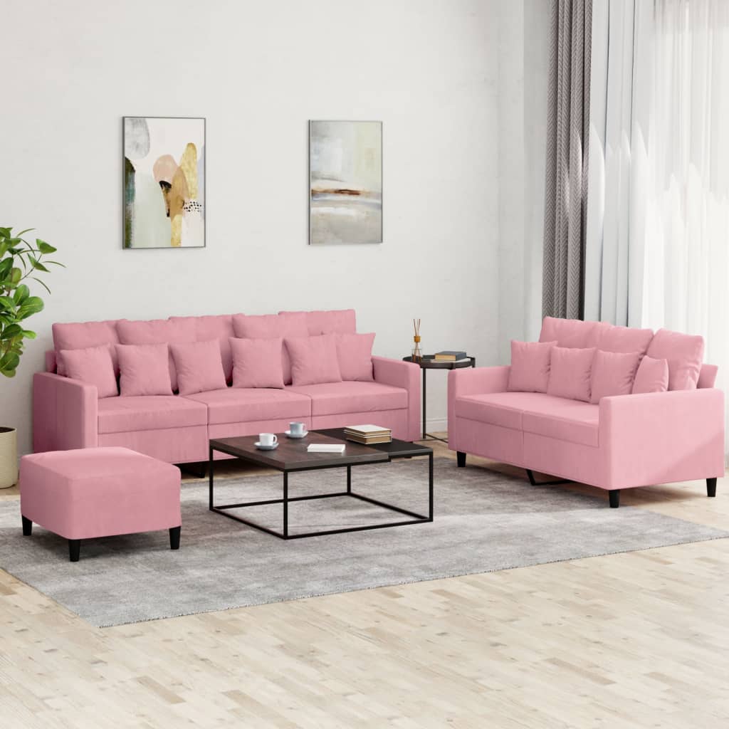 JUNG Vida 3-tlg. Sofagarnitur mit Kissen Rosa Samt