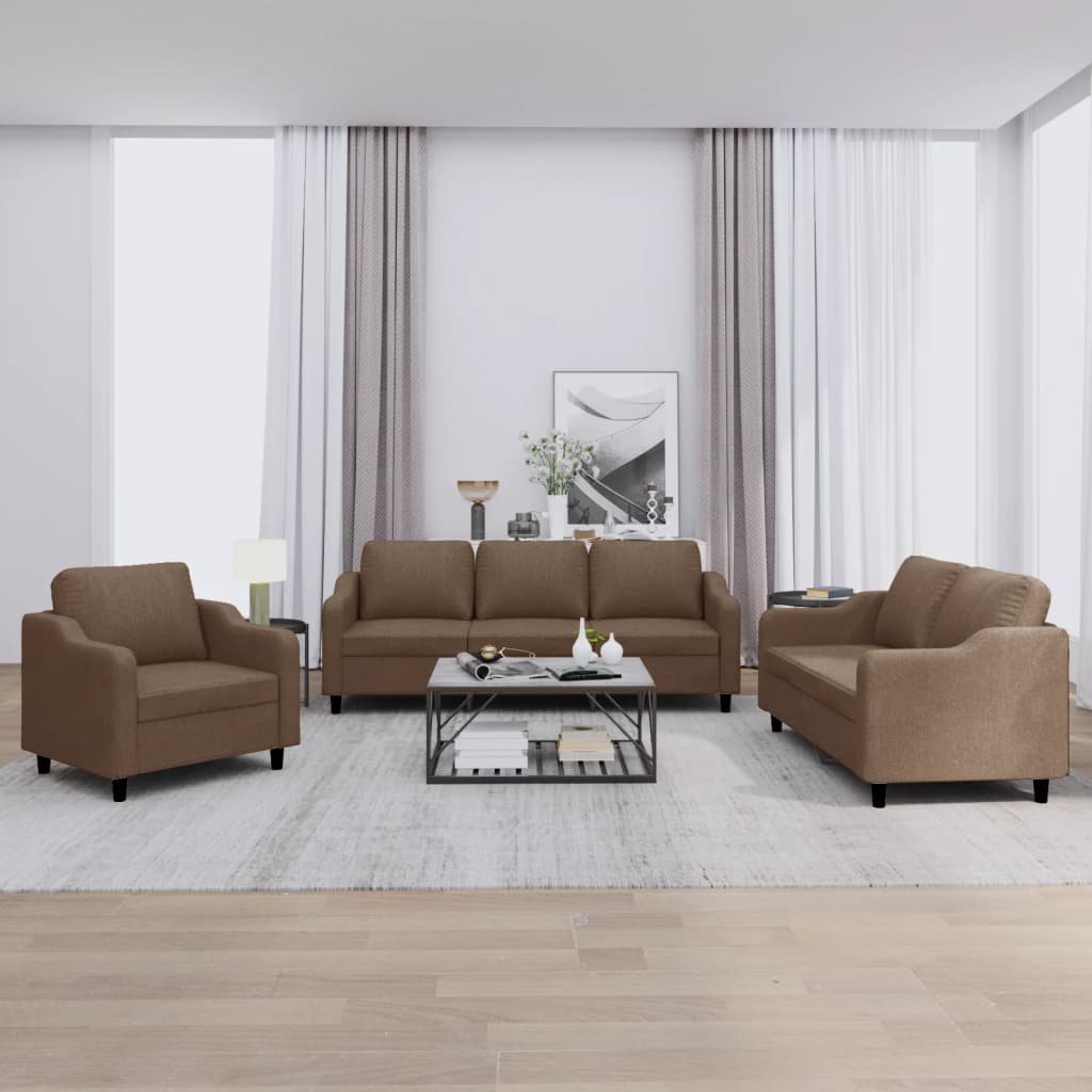 JUNG Vida 3-tlg. Sofagarnitur mit Kissen Braun Stoff
