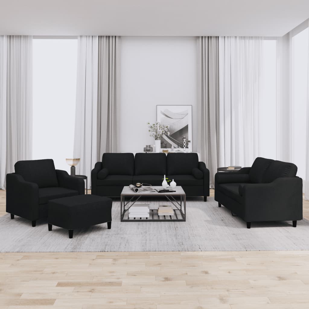 JUNG Vida 4-tlg. Sofagarnitur mit Kissen Schwarz Stoff