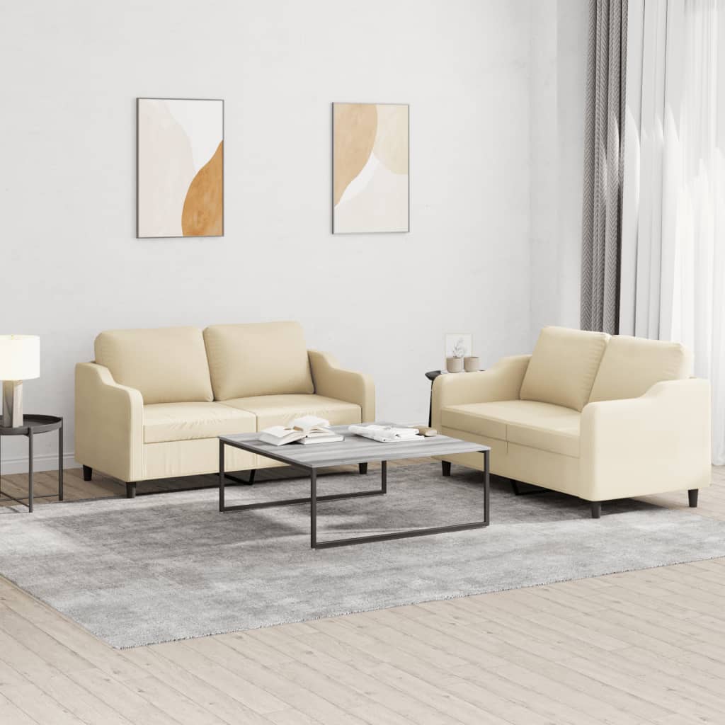 JUNG Vida 2-tlg. Sofagarnitur mit Kissen Creme Stoff