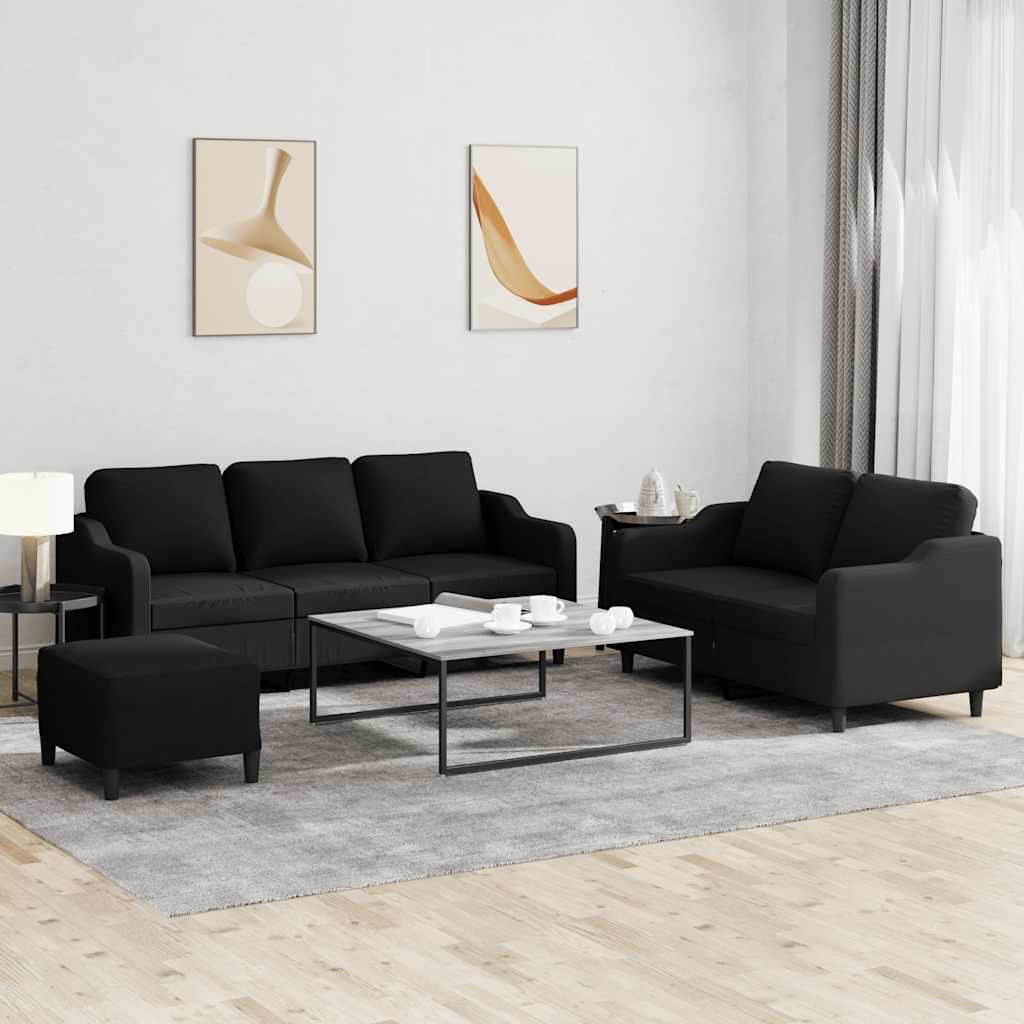 JUNG Vida 3-tlg. Sofagarnitur mit Kissen Schwarz Stoff