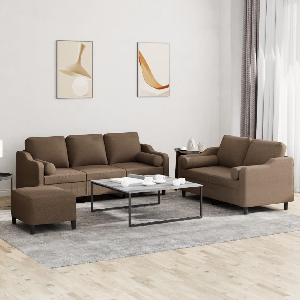 JUNG Vida 3-tlg. Sofagarnitur mit Kissen Braun Stoff