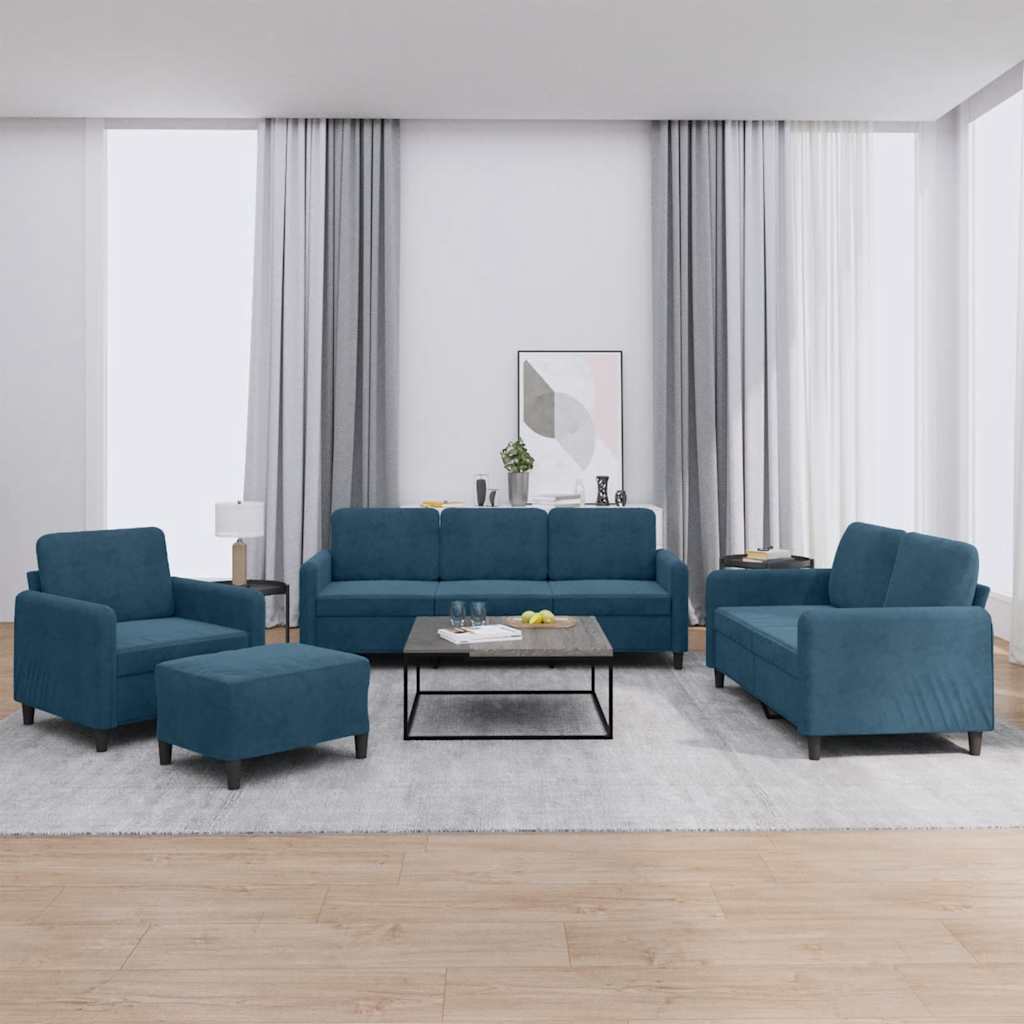 JUNG Vida 4-tlg. Sofagarnitur Blau Samt