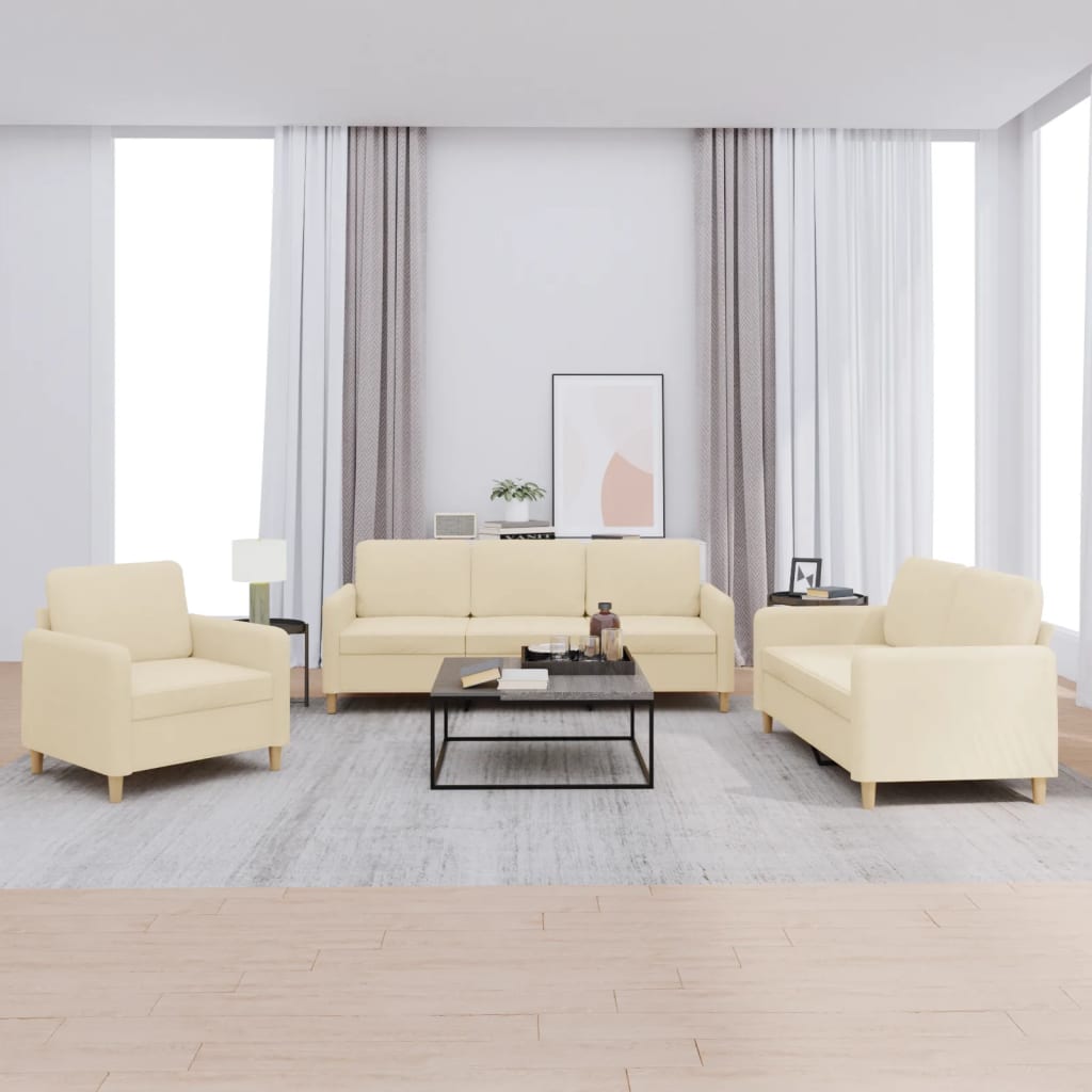 JUNG Vida 3-tlg. Sofagarnitur mit Kissen Creme Stoff