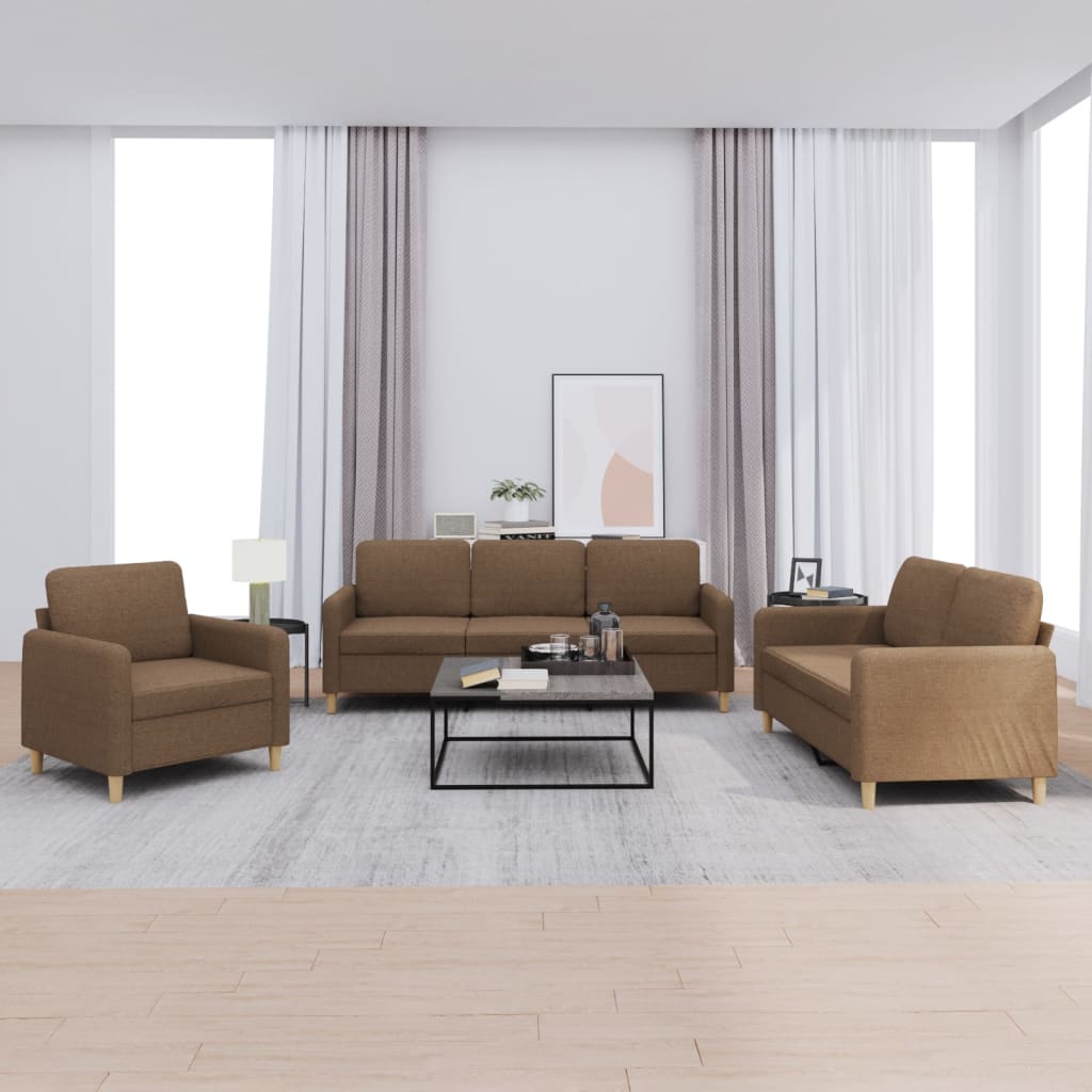 JUNG Vida 3-tlg. Sofagarnitur mit Kissen Braun Stoff