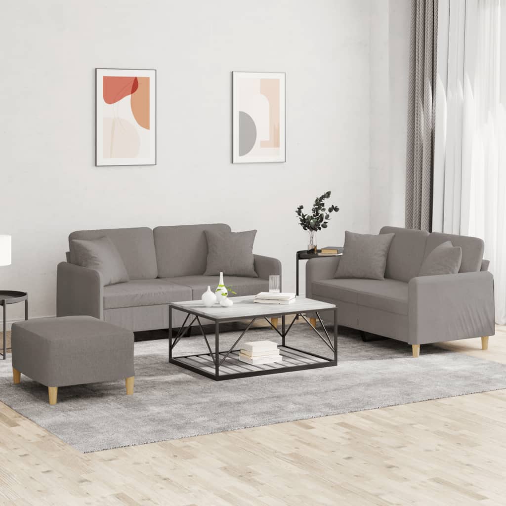 JUNG Vida 3-tlg. Sofagarnitur mit Kissen Taupe Stoff