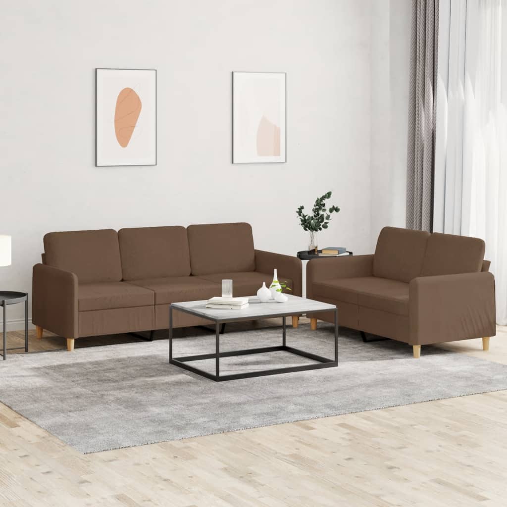 JUNG Vida 2-tlg. Sofagarnitur mit Kissen Braun Stoff