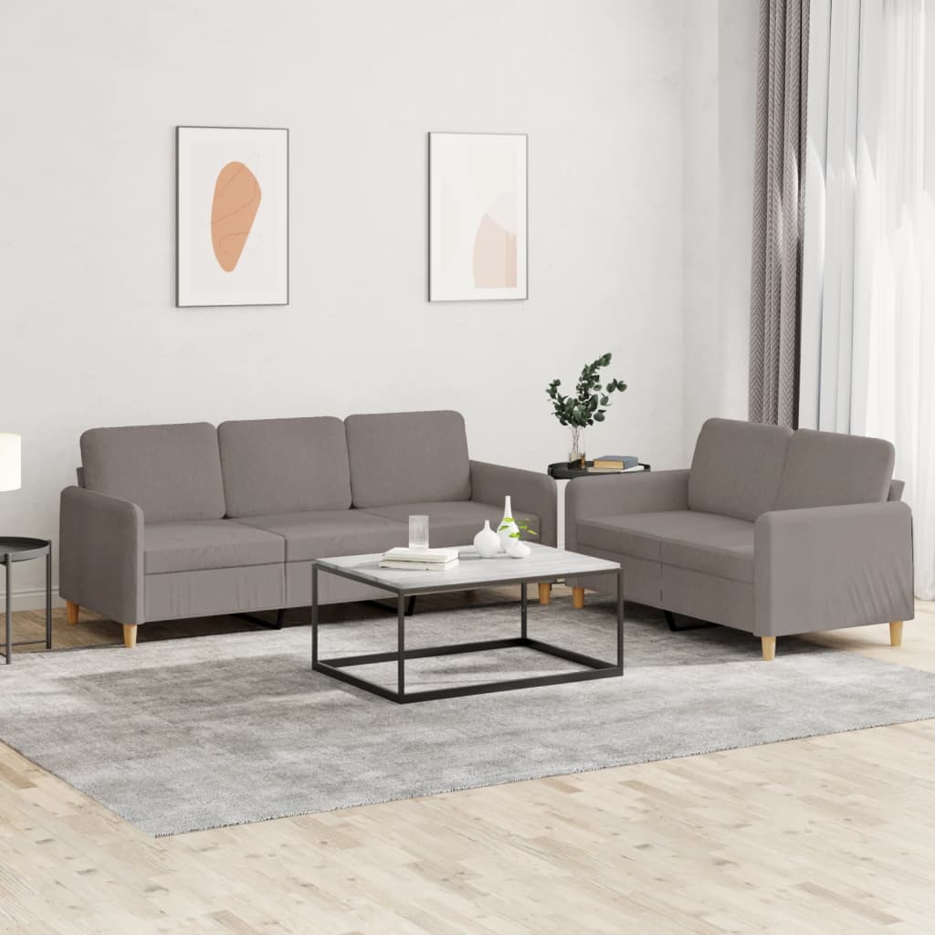 JUNG Vida 2-tlg. Sofagarnitur mit Kissen Taupe Stoff