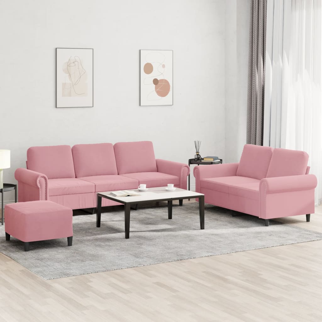 JUNG Vida 3-tlg. Sofagarnitur mit Kissen Rosa Samt