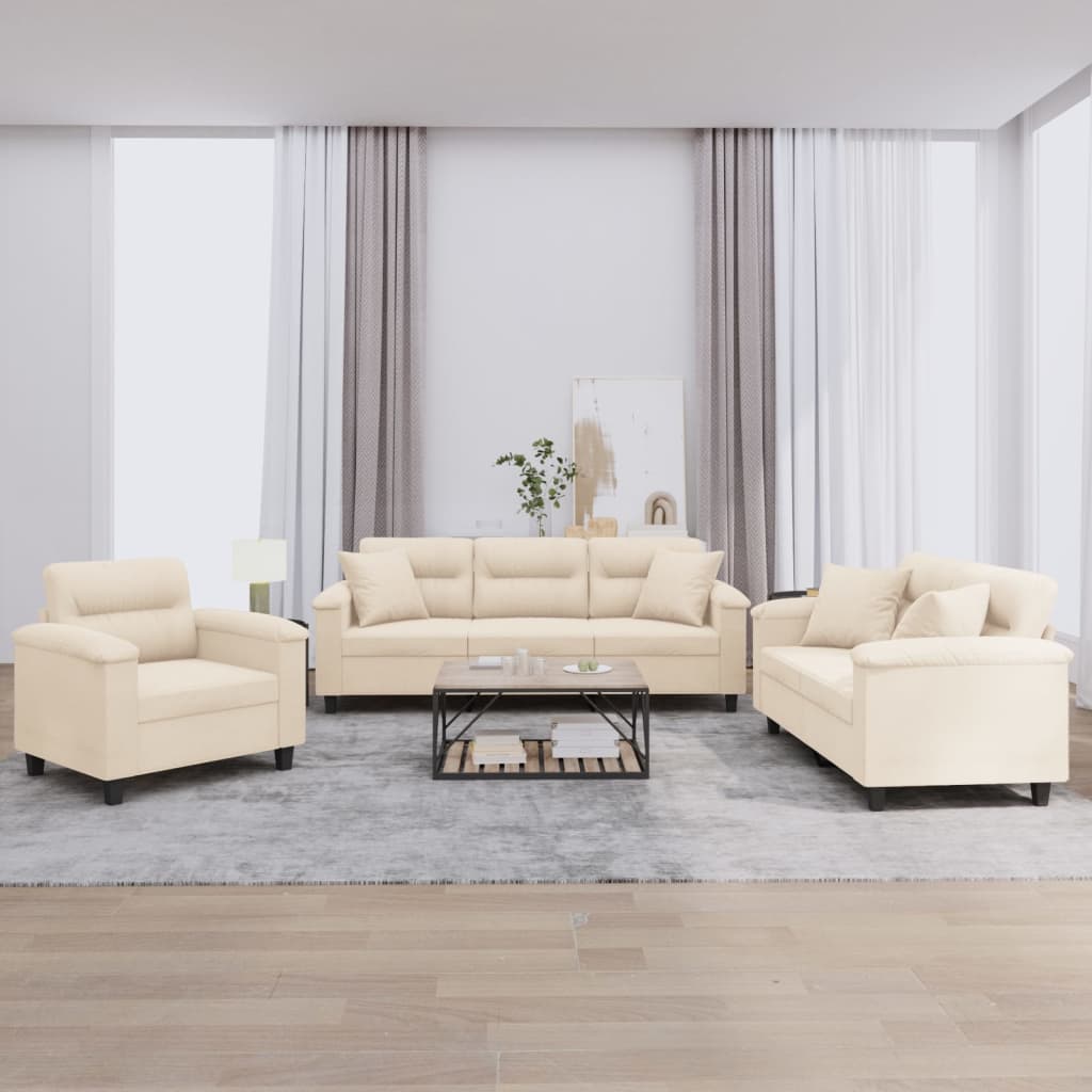 JUNG Vida 3-tlg. Sofagarnitur mit Kissen Beige Mikrofasergewebe