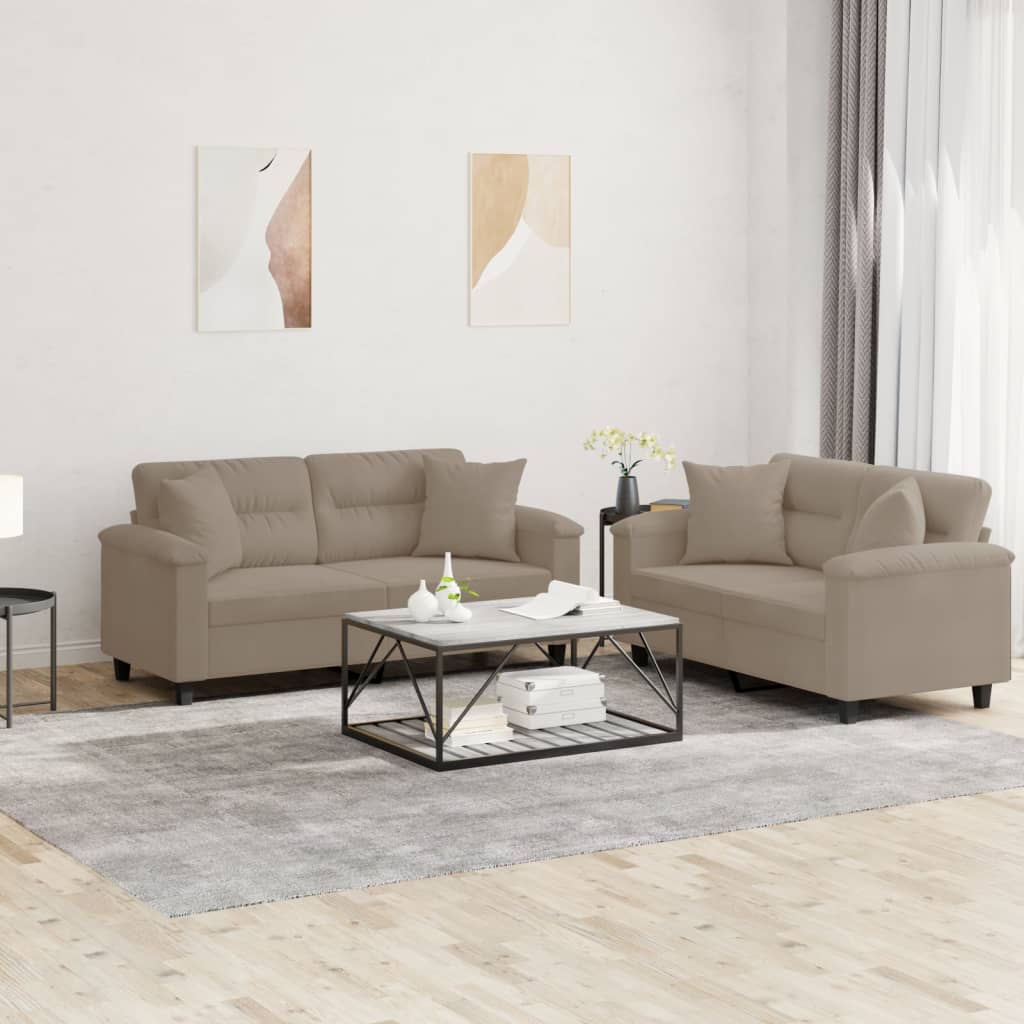 JUNG Vida 2-tlg. Sofagarnitur mit Kissen Taupe Mikrofasergewebe