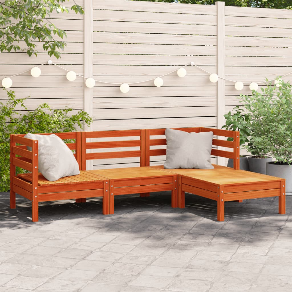 JUNG Vida Gartensofa 3-Sitzer mit Hocker Wachsbraun Massivholz Kiefer
