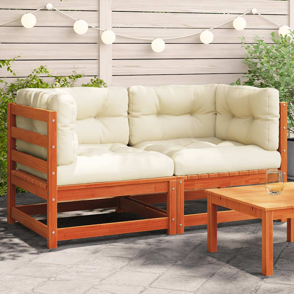 JUNG Vida Garten-Ecksofas mit Kissen 2 Stk. Wachsbraun Massivholz Kiefer
