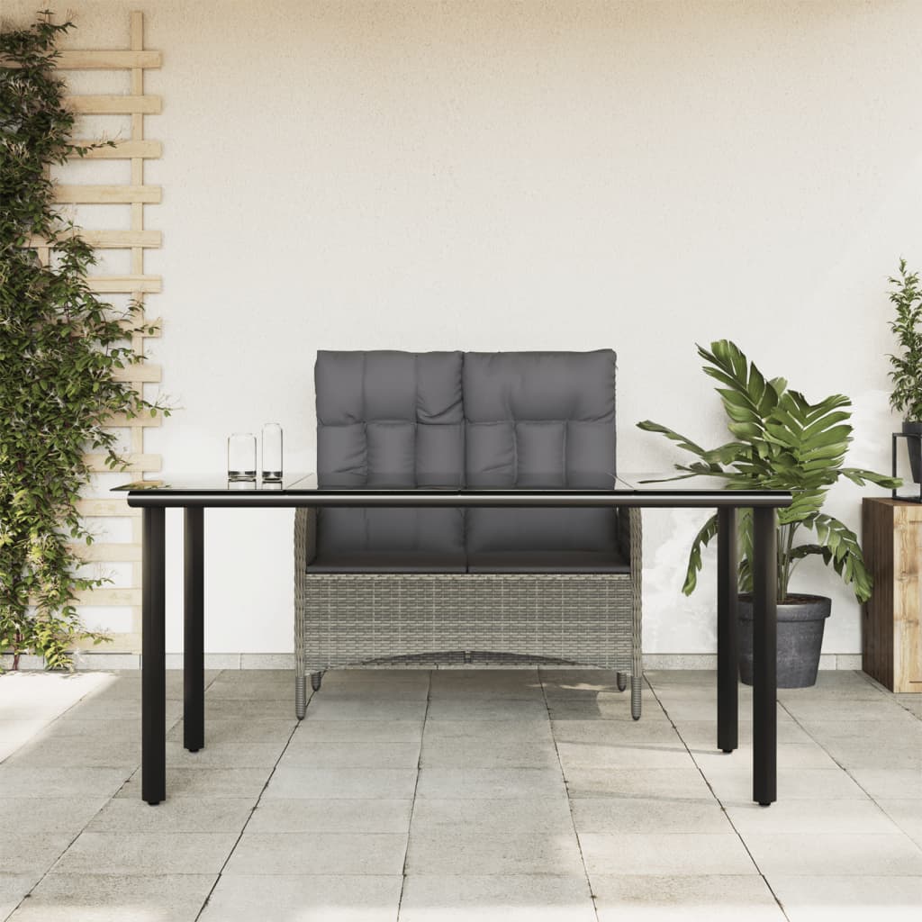 JUNG Vida 2-tlg. Garten-Essgruppe mit Kissen Grau Poly Rattan