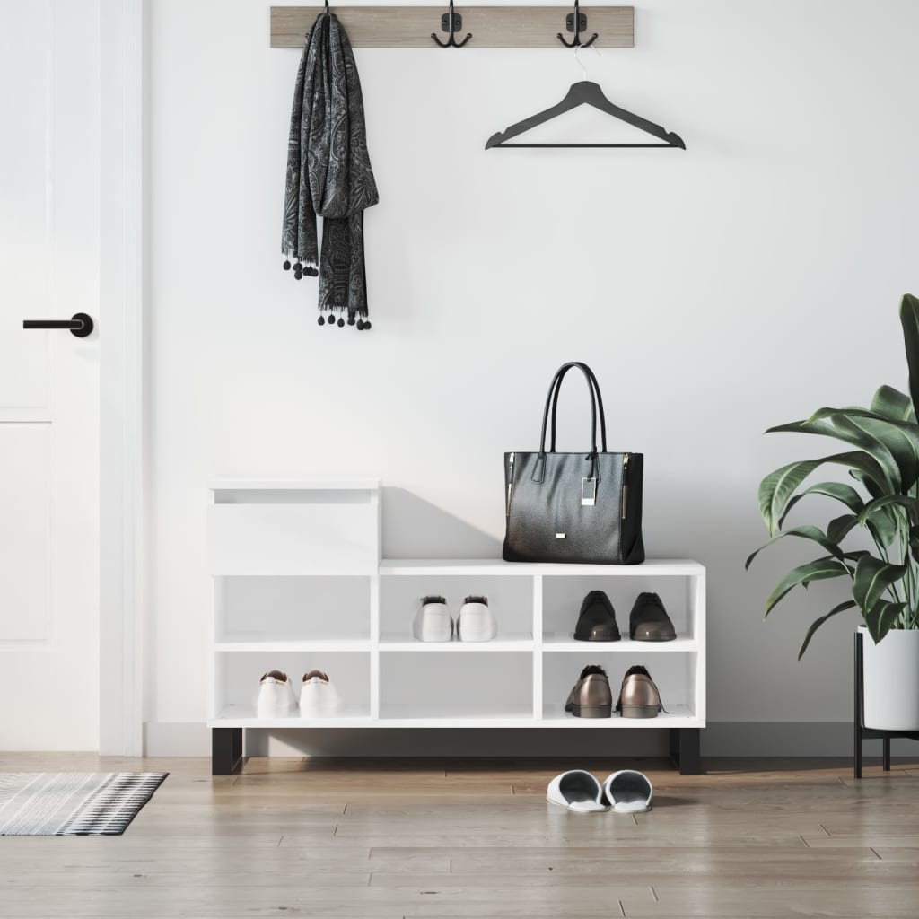 JUNG Vida Schuhregal Hochglanz-Weiß 102x36x60 cm Holzwerkstoff
