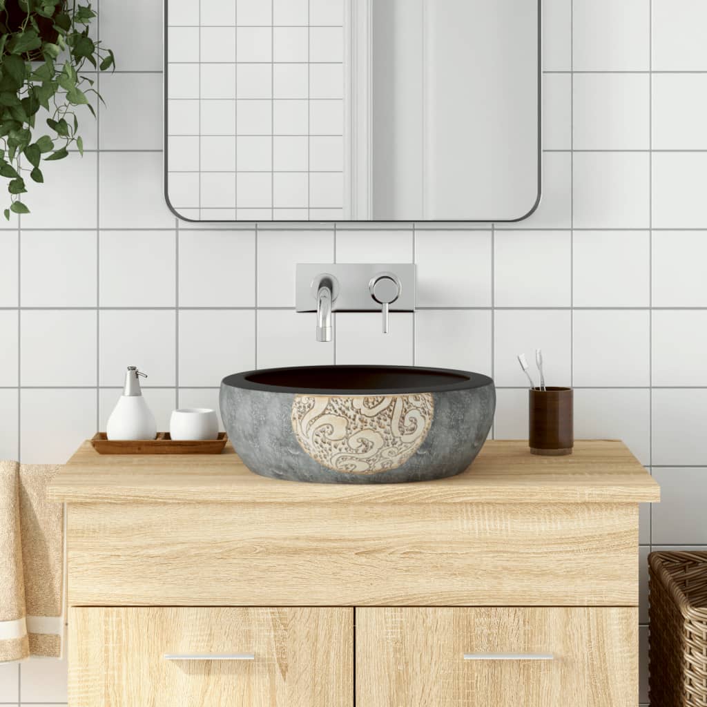 JUNG Vida Aufsatzwaschbecken Schwarz und Braun Rund Ø41x14 cm Keramik