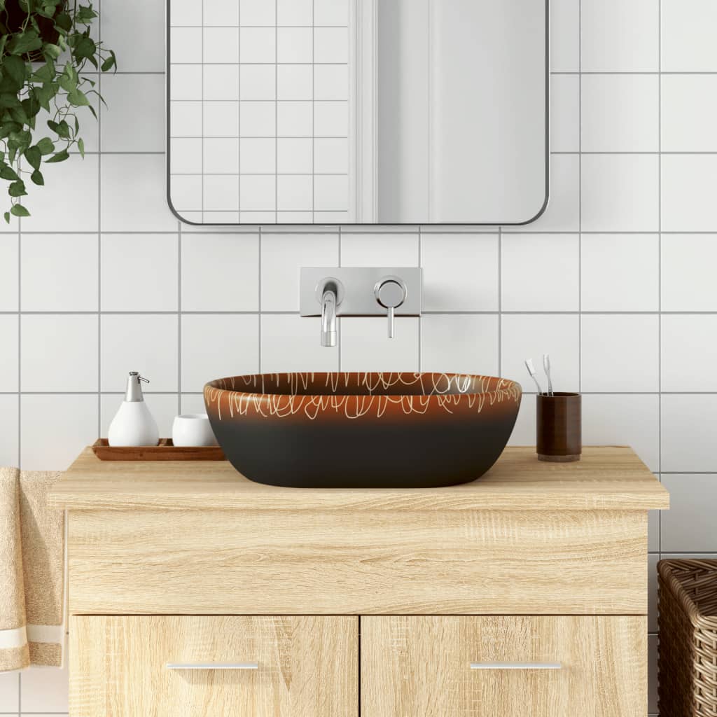 JUNG Vida Aufsatzwaschbecken Schwarz und Orange Oval 47x33x13 cm Keramik