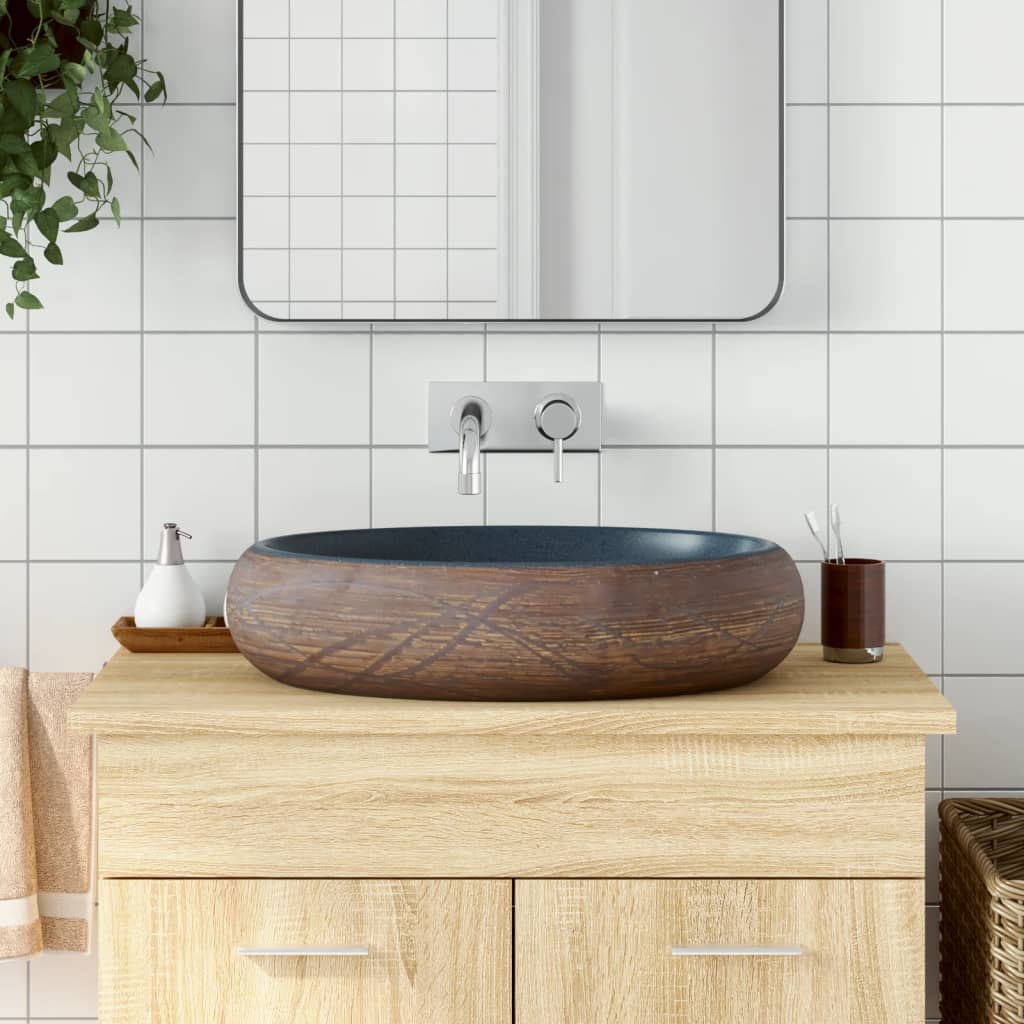 JUNG Vida Aufsatzwaschbecken Braun und Blau Oval 59x40x15 cm Keramik