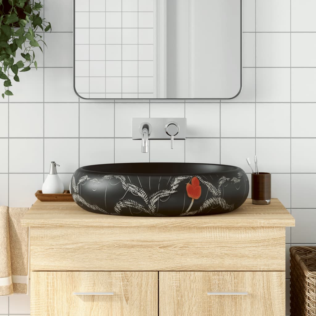 JUNG Vida Aufsatzwaschbecken Schwarz Oval 59x40x15 cm Keramik