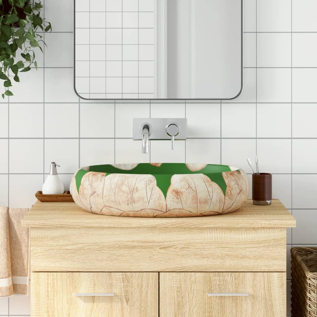 JUNG Vida Aufsatzwaschbecken Grün und Braun Oval 59x40x15 cm Keramik
