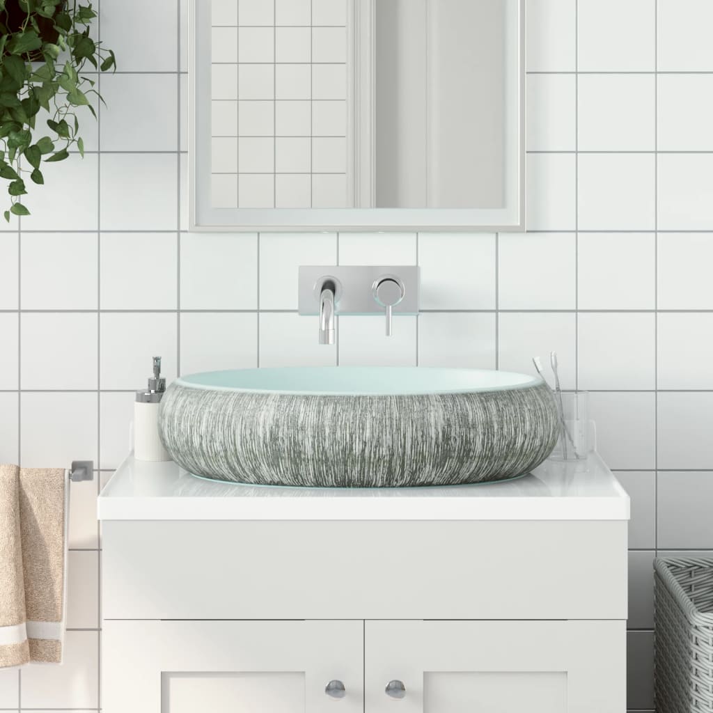 JUNG Vida Aufsatzwaschbecken Grau und Blau Oval 59x40x15 cm Keramik