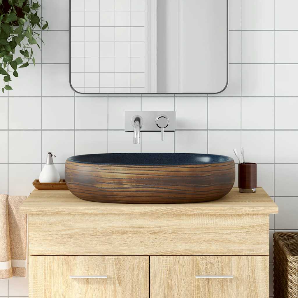 JUNG Vida Aufsatzwaschbecken Braun und Blau Oval 59x40x14 cm Keramik