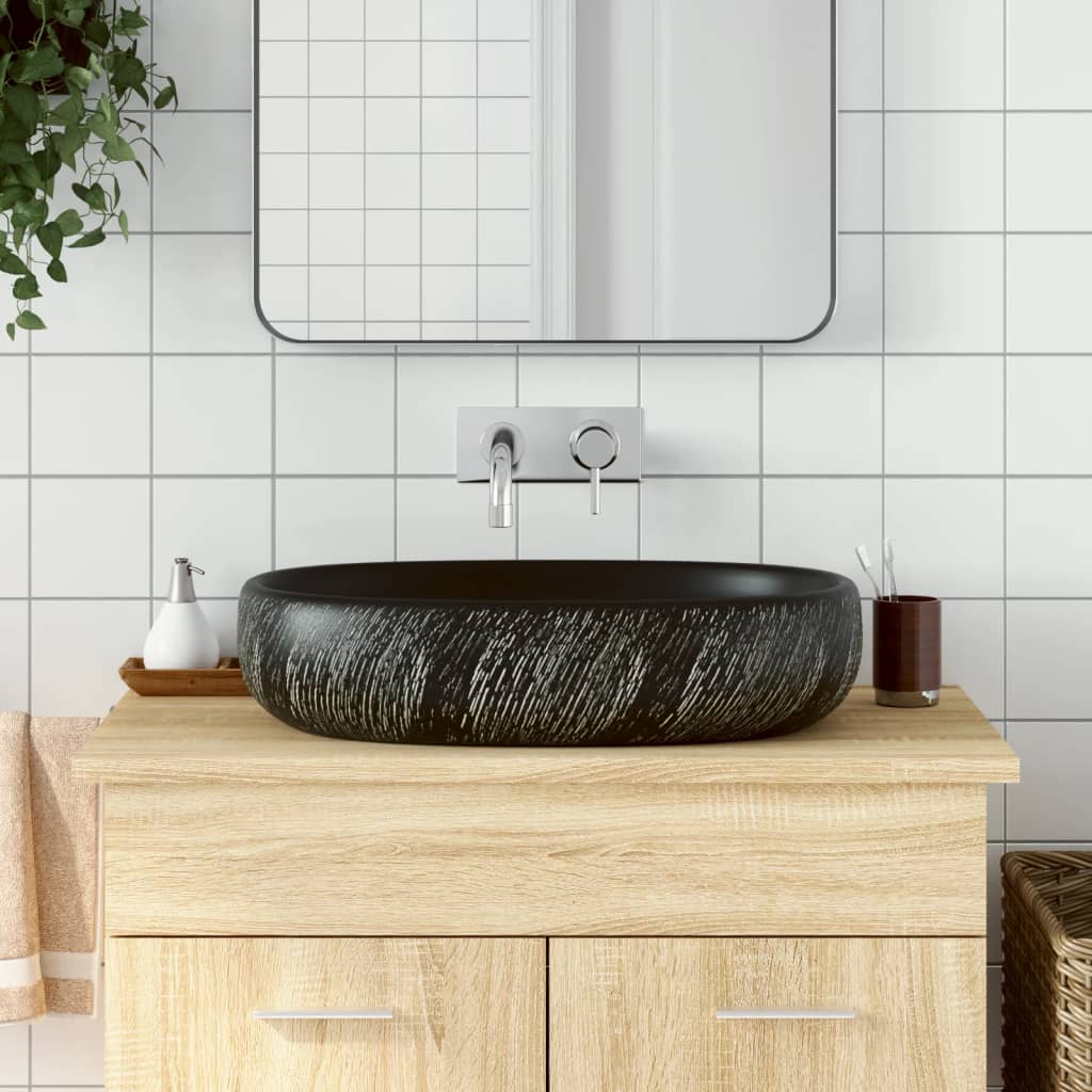 JUNG Vida Aufsatzwaschbecken Schwarz Oval 59x40x14 cm Keramik